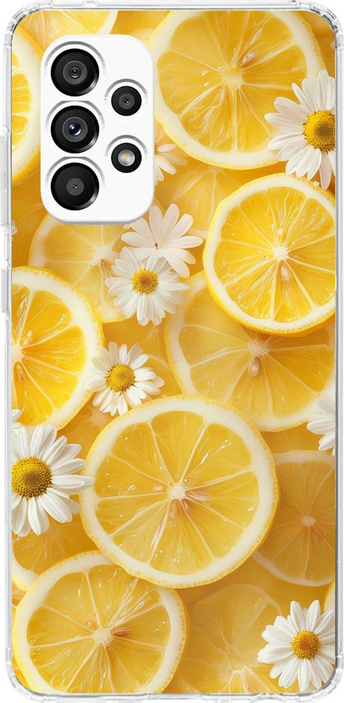 Samsung Galaxy A23 Uyumlu Limon Dilimleri ve Papatya Desenli Baskılı Silikon Kılıf