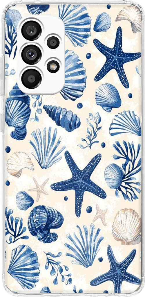 Samsung Galaxy A23 Uyumlu Mavi Deniz Kabuğu ve Yıldız Desenli Baskılı Silikon Kılıf