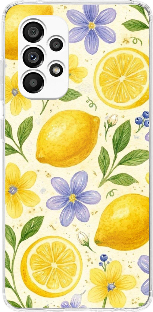 Samsung Galaxy A23 Uyumlu Sulu Boya Limon ve Çiçek Desenli Baskılı Silikon Kılıf