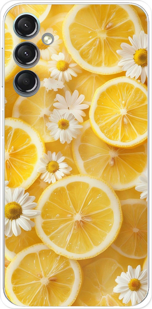 Samsung Galaxy A24 Uyumlu Limon Dilimleri ve Papatya Desenli Baskılı Silikon Kılıf