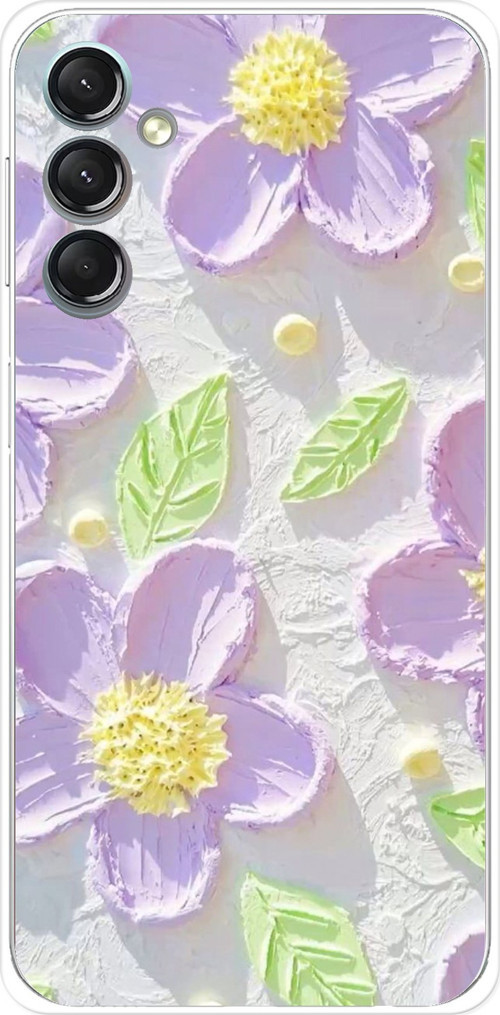 Samsung Galaxy A24 Uyumlu Mor Papatyalar Sulu Boya Baskılı Silikon Kılıf