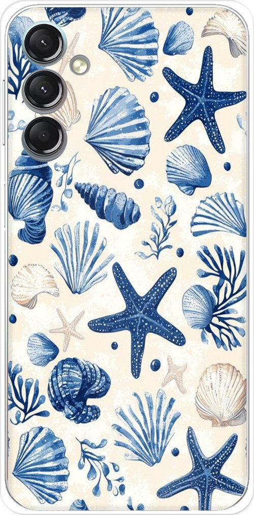 Samsung Galaxy A24 Uyumlu Mavi Deniz Kabuğu ve Yıldız Desenli Baskılı Silikon Kılıf