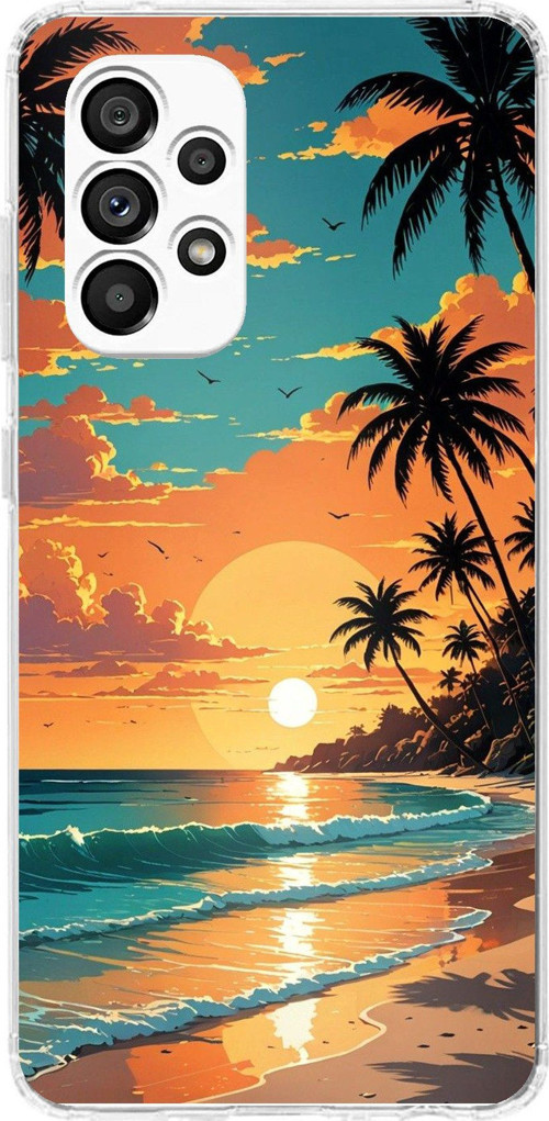 Samsung Galaxy A23 Uyumlu Tropikal Sahil ve Gün Batımı Baskılı Silikon Kılıf