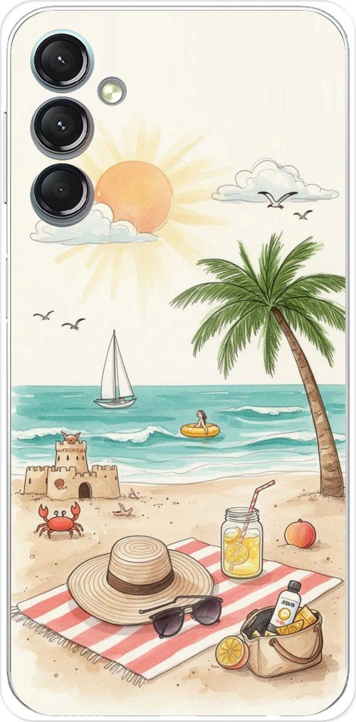 Samsung Galaxy A24 Uyumlu Sulu Boya Sahil ve Deniz Manzaralı Baskılı Silikon Kılıf