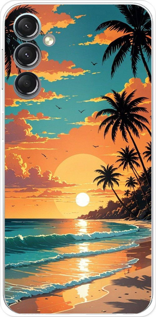 Samsung Galaxy A24 Uyumlu Tropikal Sahil ve Gün Batımı Baskılı Silikon Kılıf