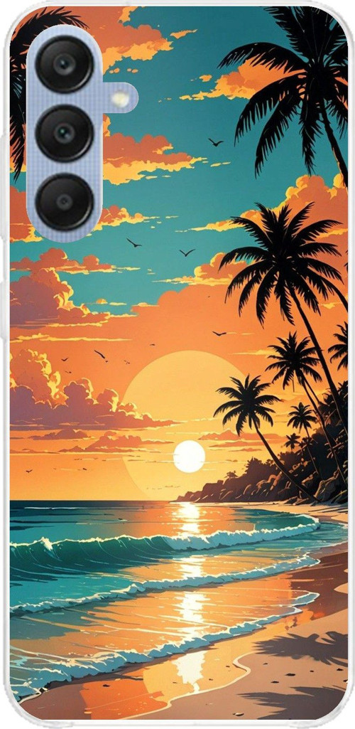 Samsung Galaxy A25 Uyumlu Tropikal Sahil ve Gün Batımı Baskılı Silikon Kılıf