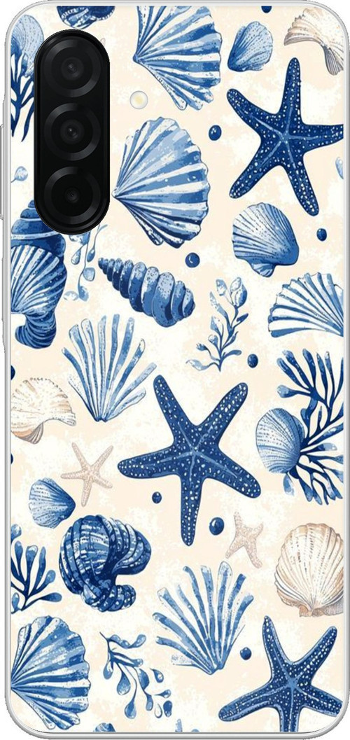 Samsung Galaxy A26 Uyumlu Mavi Deniz Kabuğu ve Yıldız Desenli Baskılı Silikon Kılıf