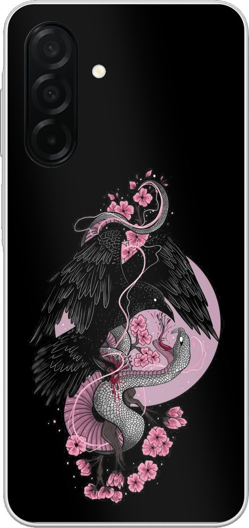 Samsung Galaxy A26 Uyumlu Pembe Siyah Yılan Baskılı Silikon Kılıf