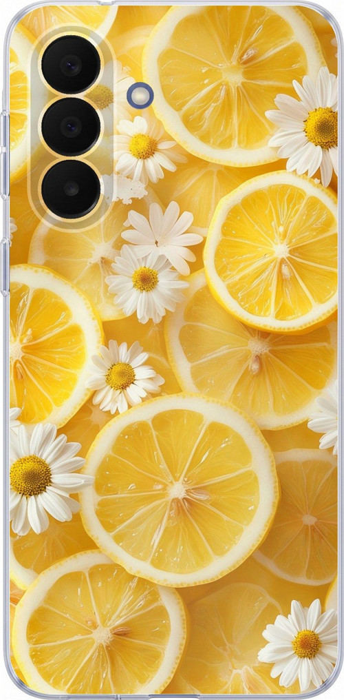 Samsung Galaxy A27 Uyumlu Limon Dilimleri ve Papatya Desenli Baskılı Silikon Kılıf