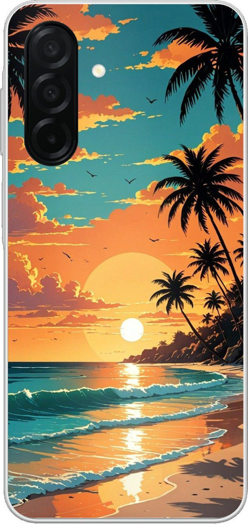 Samsung Galaxy A26 Uyumlu Tropikal Sahil ve Gün Batımı Baskılı Silikon Kılıf