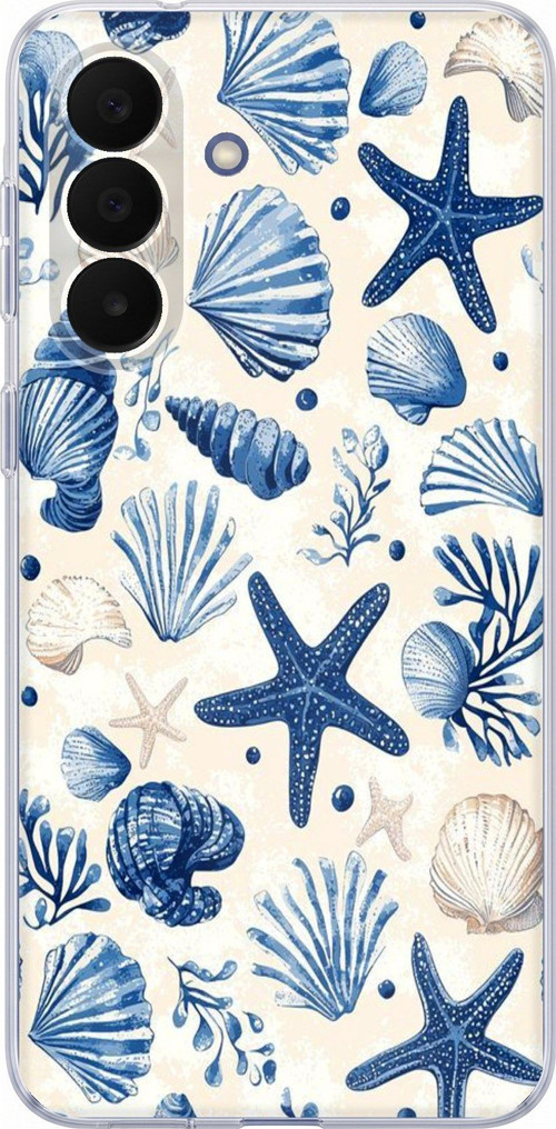 Samsung Galaxy A27 Uyumlu Mavi Deniz Kabuğu ve Yıldız Desenli Baskılı Silikon Kılıf