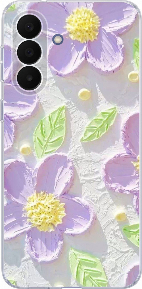 Samsung Galaxy A27 Uyumlu Mor Papatyalar Sulu Boya Baskılı Silikon Kılıf
