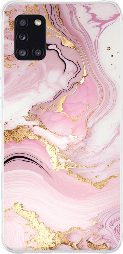 Samsung Galaxy A31 Uyumlu Pembe Mermer Baskılı Silikon Kılıf
