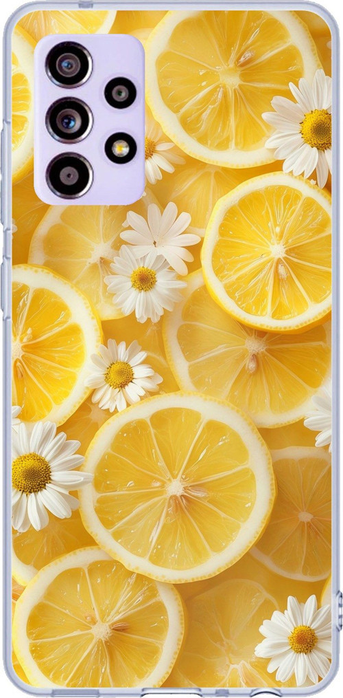 Samsung Galaxy A32 Uyumlu Limon Dilimleri ve Papatya Desenli Baskılı Silikon Kılıf