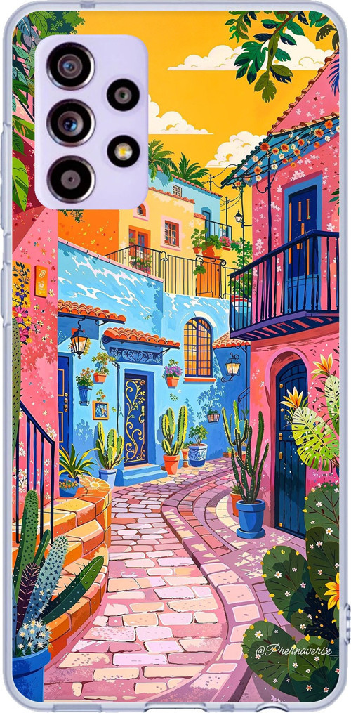 Samsung Galaxy A32 Uyumlu Renkli Sanat Sokak Silikon Kılıf Baskılı Silikon Kılıf