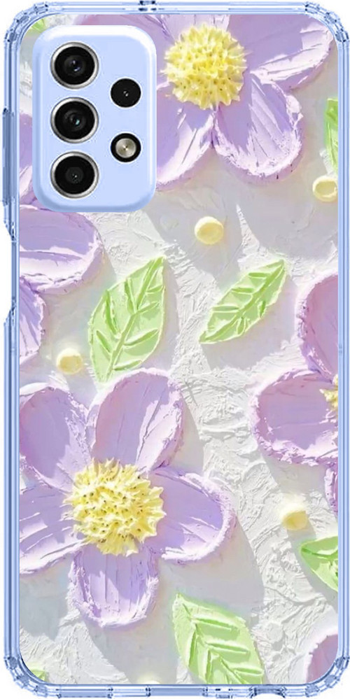 Samsung Galaxy A33 Uyumlu Mor Papatyalar Sulu Boya Baskılı Silikon Kılıf