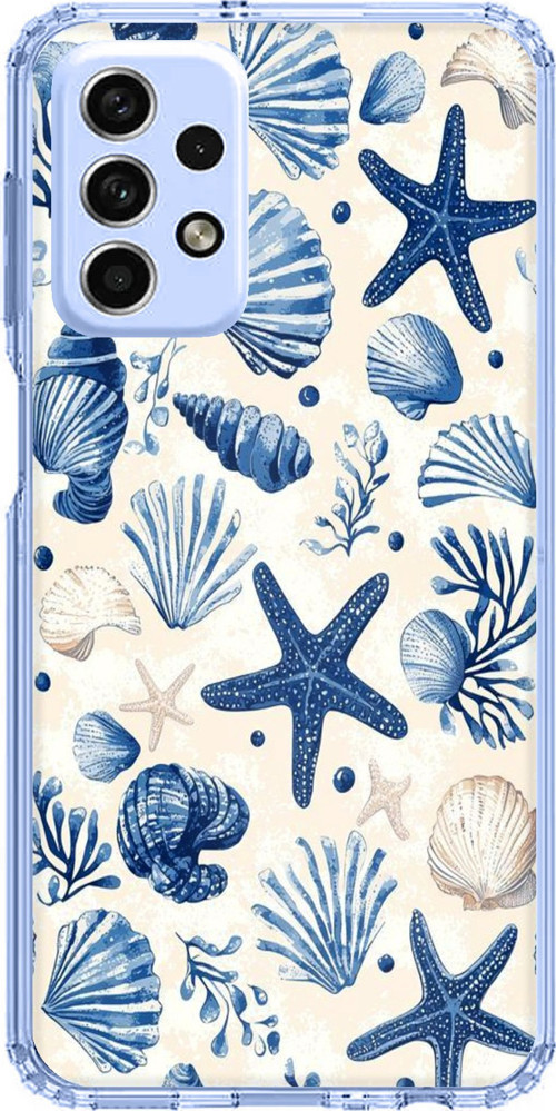Samsung Galaxy A33 Uyumlu Mavi Deniz Kabuğu ve Yıldız Desenli Baskılı Silikon Kılıf