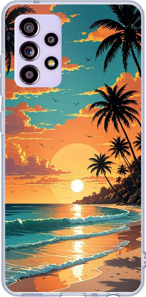 Samsung Galaxy A32 Uyumlu Tropikal Sahil ve Gün Batımı Baskılı Silikon Kılıf