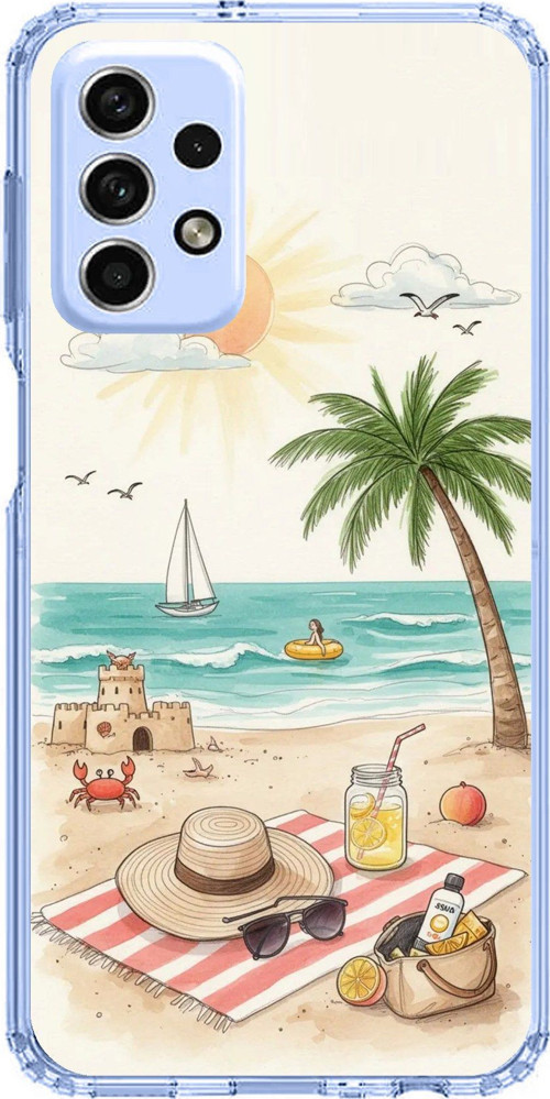 Samsung Galaxy A33 Uyumlu Sulu Boya Sahil ve Deniz Manzaralı Baskılı Silikon Kılıf