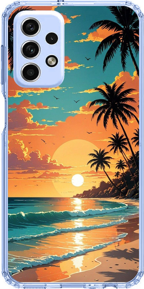Samsung Galaxy A33 Uyumlu Tropikal Sahil ve Gün Batımı Baskılı Silikon Kılıf
