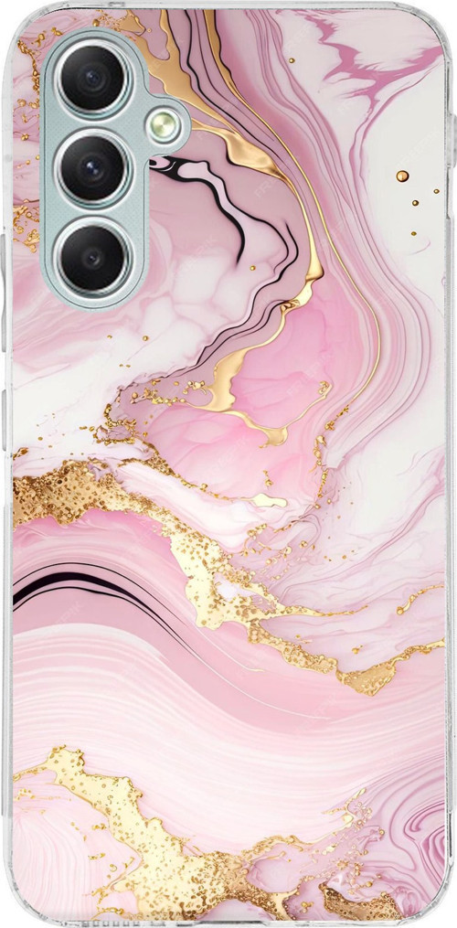 Samsung Galaxy A34 Uyumlu Pembe Mermer Baskılı Silikon Kılıf