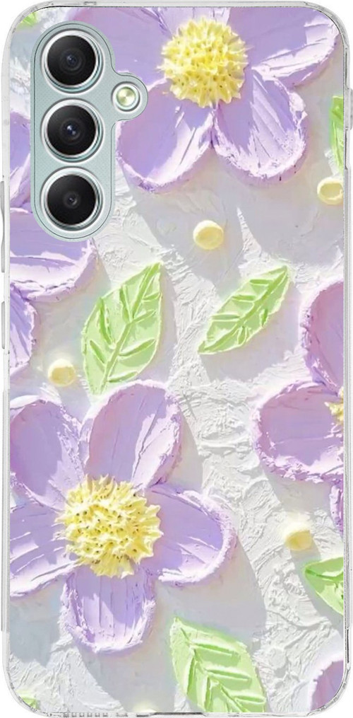 Samsung Galaxy A34 Uyumlu Mor Papatyalar Sulu Boya Baskılı Silikon Kılıf