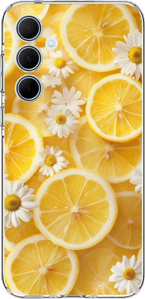 Samsung Galaxy A35 Uyumlu Limon Dilimleri ve Papatya Desenli Baskılı Silikon Kılıf