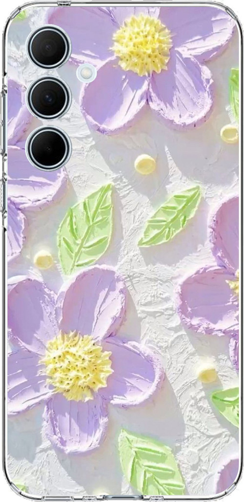 Samsung Galaxy A35 Uyumlu Mor Papatyalar Sulu Boya Baskılı Silikon Kılıf