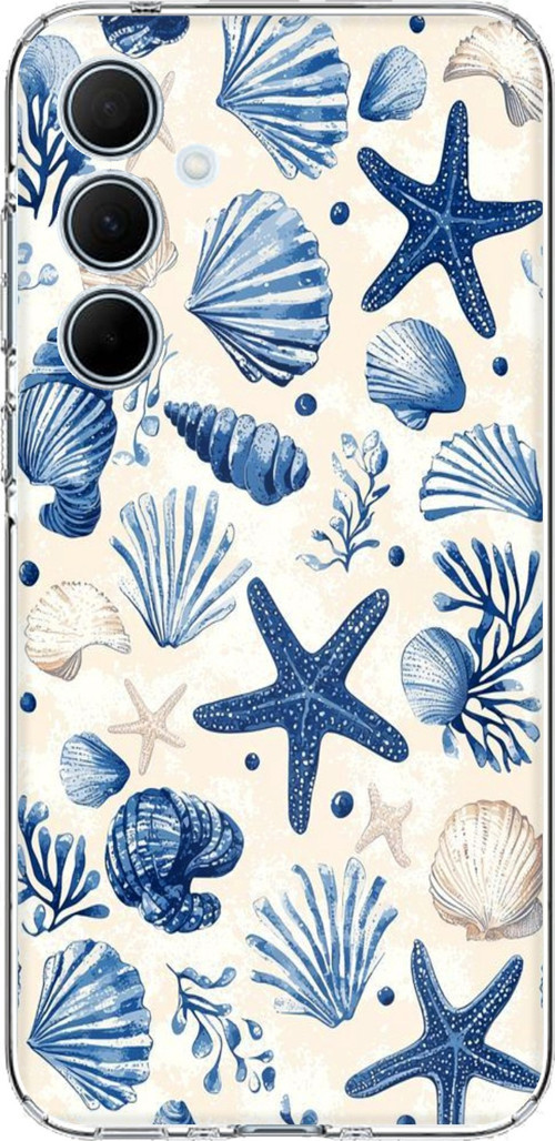 Samsung Galaxy A35 Uyumlu Mavi Deniz Kabuğu ve Yıldız Desenli Baskılı Silikon Kılıf