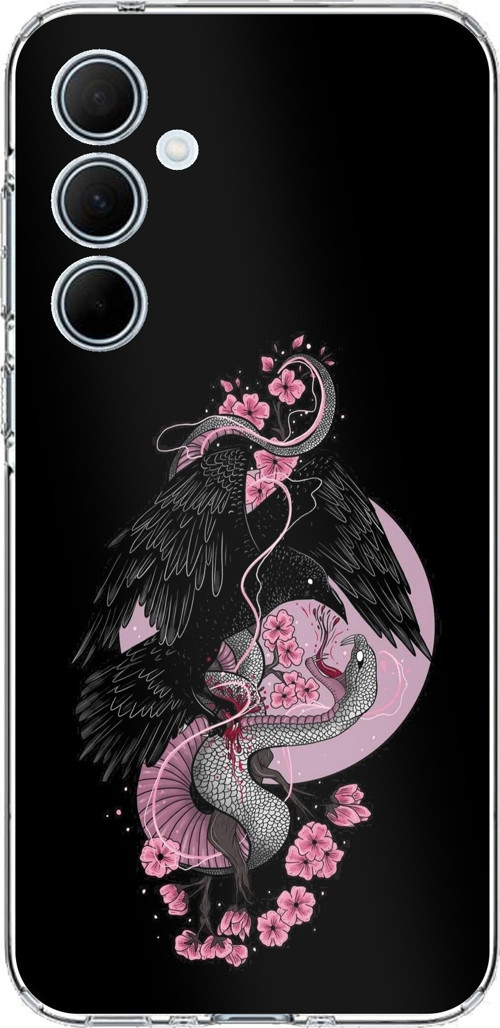 Samsung Galaxy A35 Uyumlu Pembe Siyah Yılan Baskılı Silikon Kılıf