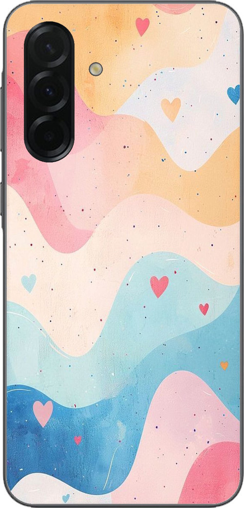 Samsung Galaxy A36 Uyumlu Pastel Renkli Dalgalı ve Kalp Baskılı Silikon Kılıf