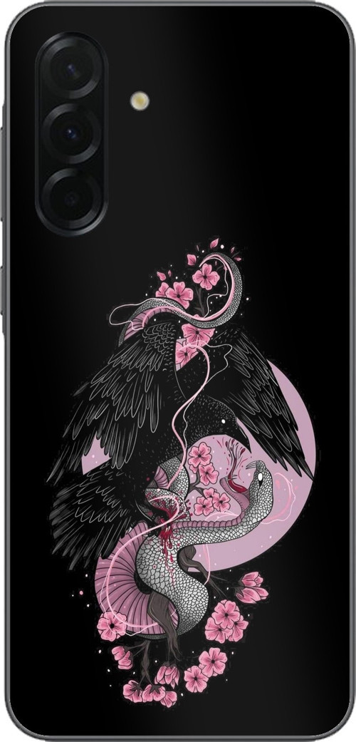 Samsung Galaxy A36 Uyumlu Pembe Siyah Yılan Baskılı Silikon Kılıf