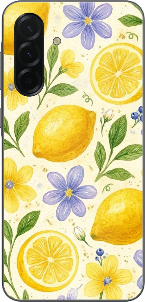 Samsung Galaxy A36 Uyumlu Sulu Boya Limon ve Çiçek Desenli Baskılı Silikon Kılıf