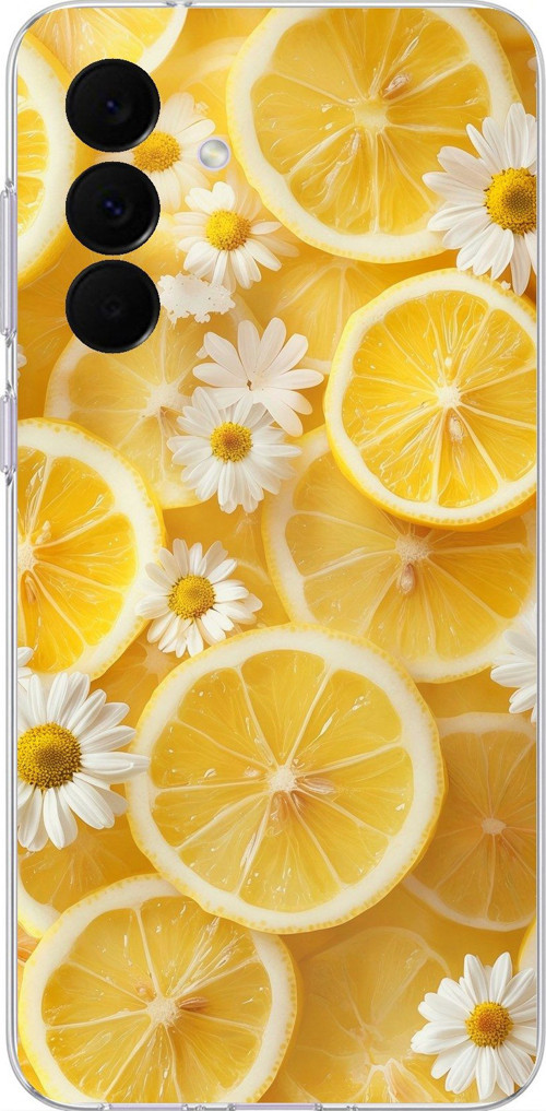 Samsung Galaxy A37 Uyumlu Limon Dilimleri ve Papatya Desenli Baskılı Silikon Kılıf