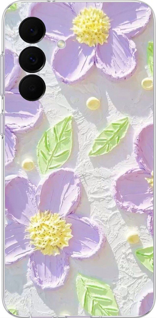 Samsung Galaxy A37 Uyumlu Mor Papatyalar Sulu Boya Baskılı Silikon Kılıf