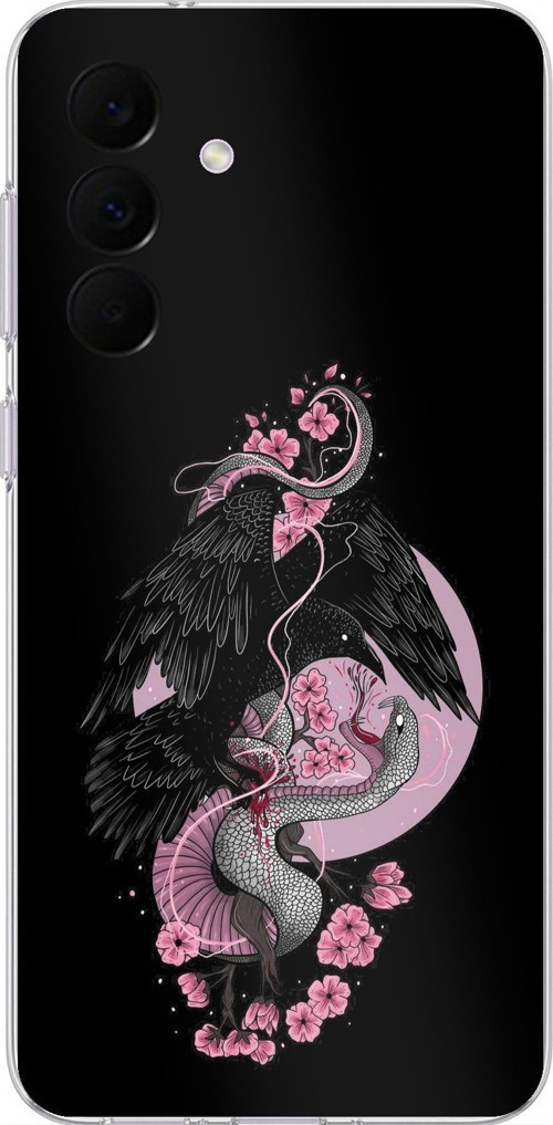 Samsung Galaxy A37 Uyumlu Pembe Siyah Yılan Baskılı Silikon Kılıf