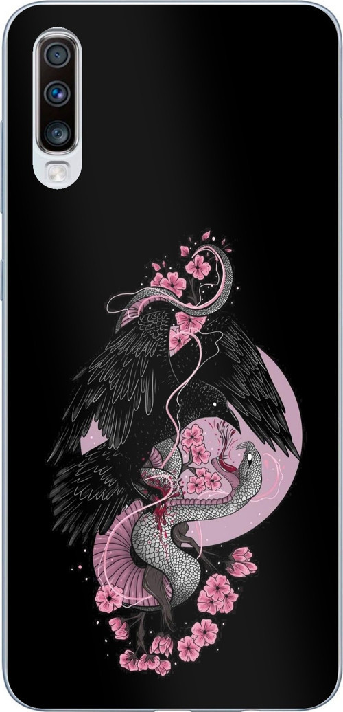 Samsung Galaxy A50-A30S Uyumlu Pembe Siyah Yılan Baskılı Silikon Kılıf