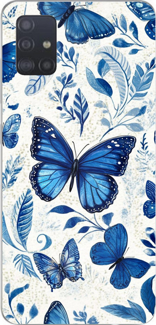Samsung Galaxy A51 Uyumlu Mavi Kelebekler Baskılı Silikon Kılıf