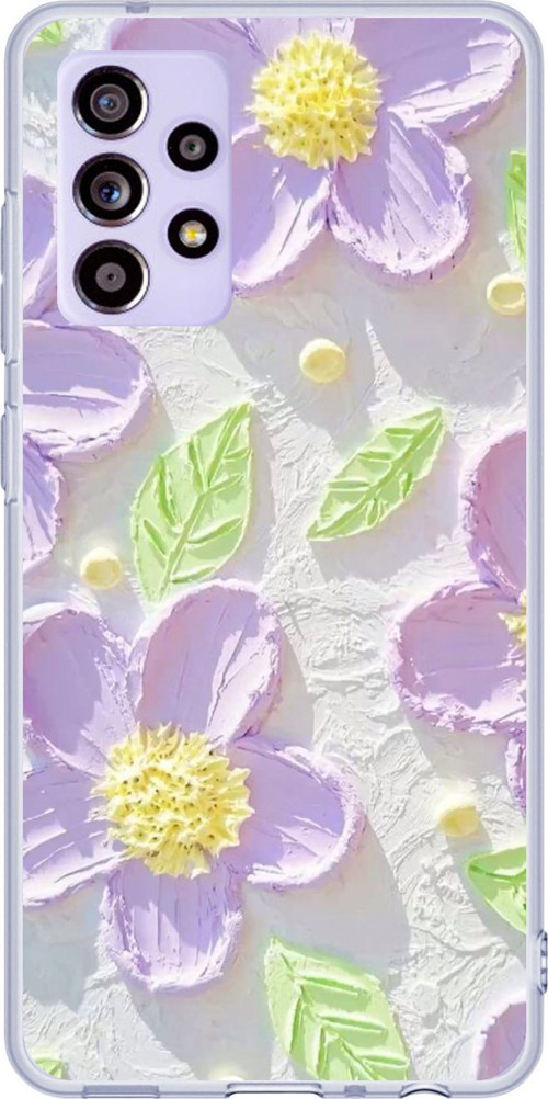 Samsung Galaxy A52-A52S Uyumlu Mor Papatyalar Sulu Boya Baskılı Silikon Kılıf