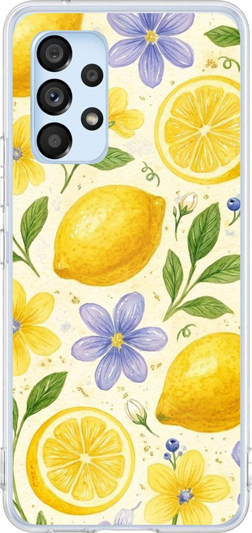 Samsung Galaxy A53 Uyumlu Sulu Boya Limon ve Çiçek Desenli Baskılı Silikon Kılıf