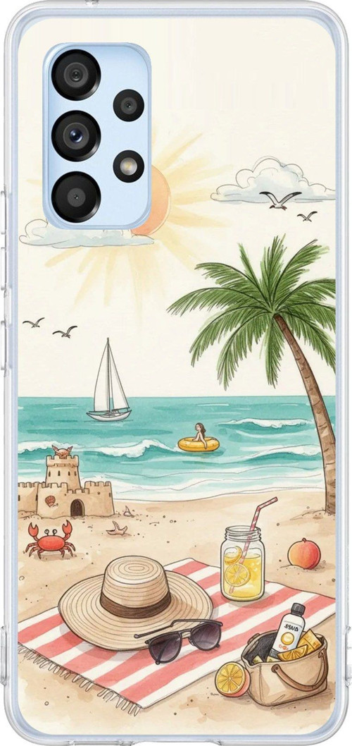 Samsung Galaxy A53 Uyumlu Sulu Boya Sahil ve Deniz Manzaralı Baskılı Silikon Kılıf