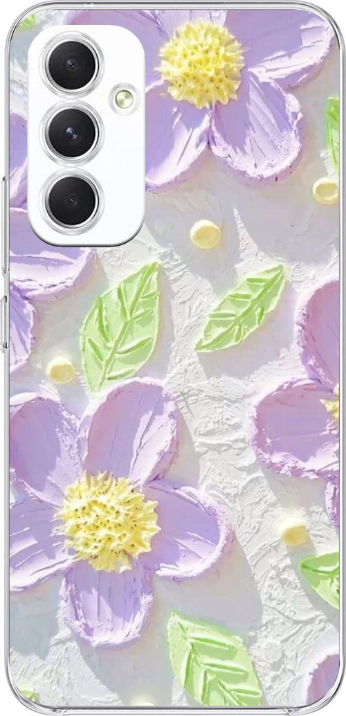 Samsung Galaxy A54 Uyumlu Mor Papatyalar Sulu Boya Baskılı Silikon Kılıf