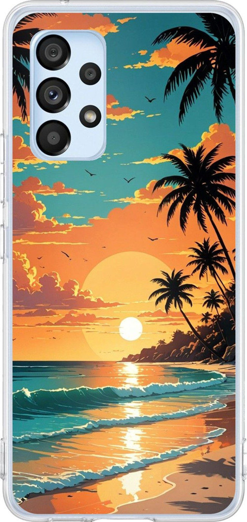 Samsung Galaxy A53 Uyumlu Tropikal Sahil ve Gün Batımı Baskılı Silikon Kılıf