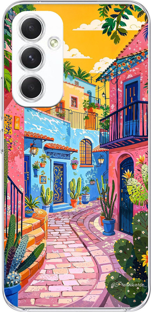 Samsung Galaxy A54 Uyumlu Renkli Sanat Sokak Silikon Kılıf Baskılı Silikon Kılıf