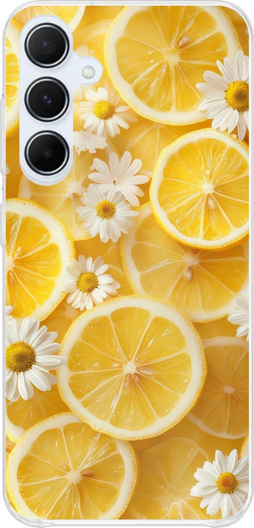 Samsung Galaxy A55 Uyumlu Limon Dilimleri ve Papatya Desenli Baskılı Silikon Kılıf