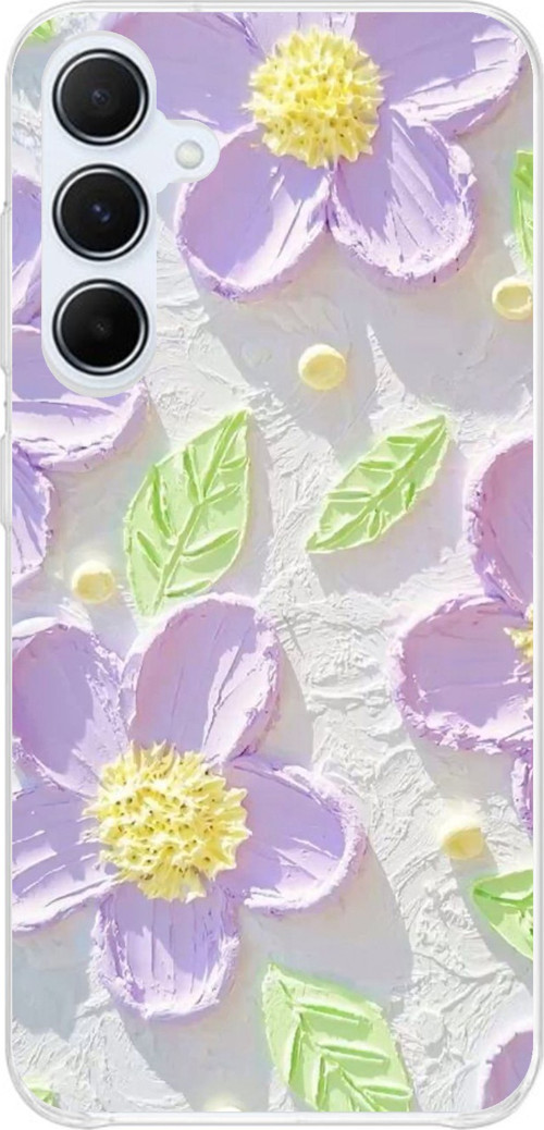 Samsung Galaxy A55 Uyumlu Mor Papatyalar Sulu Boya Baskılı Silikon Kılıf