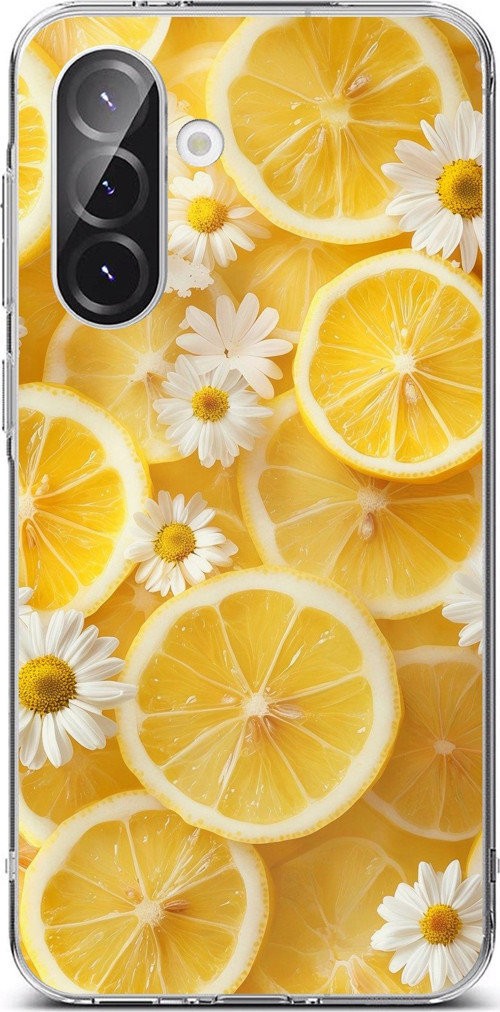 Samsung Galaxy A56 Uyumlu Limon Dilimleri ve Papatya Desenli Baskılı Silikon Kılıf