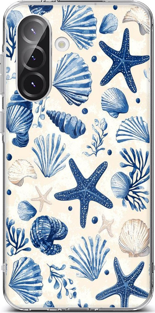Samsung Galaxy A56 Uyumlu Mavi Deniz Kabuğu ve Yıldız Desenli Baskılı Silikon Kılıf