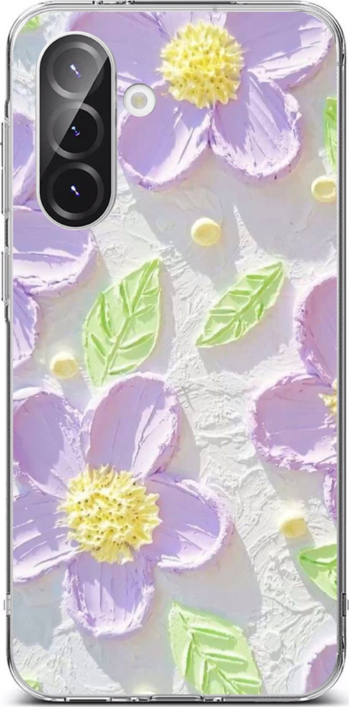 Samsung Galaxy A56 Uyumlu Mor Papatyalar Sulu Boya Baskılı Silikon Kılıf