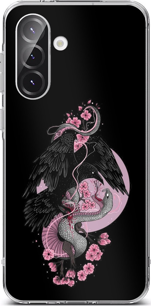 Samsung Galaxy A56 Uyumlu Pembe Siyah Yılan Baskılı Silikon Kılıf